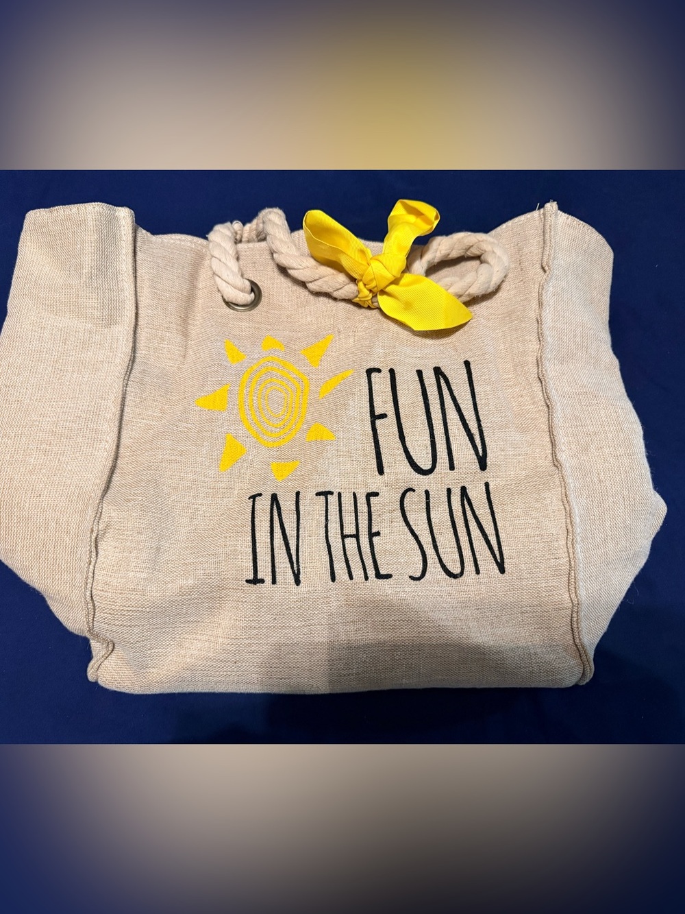 Fun in the Sun Beach Tote - Beige with Yellow Accent